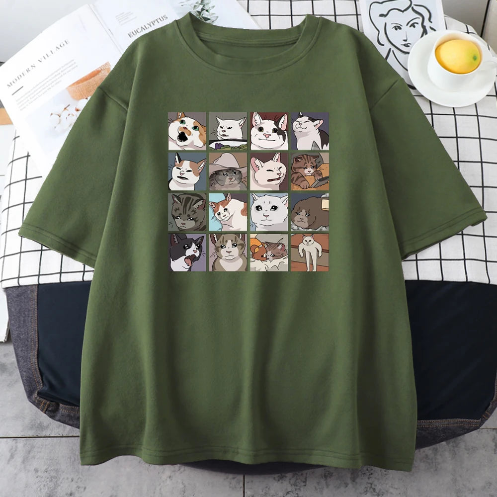 Meme Cats Puzzle T-Shirt – Lustiges Katzen Graphic Tee aus 100 % Baumwolle – Oversize Herren Shirt – Größen XS–XXL