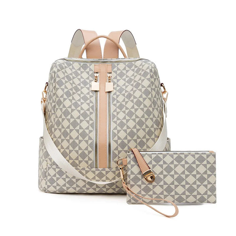 Unisex Rucksack mit 2-teiligem Set – Wasserabweisender Freizeit- & Reiserucksack mit Karomuster