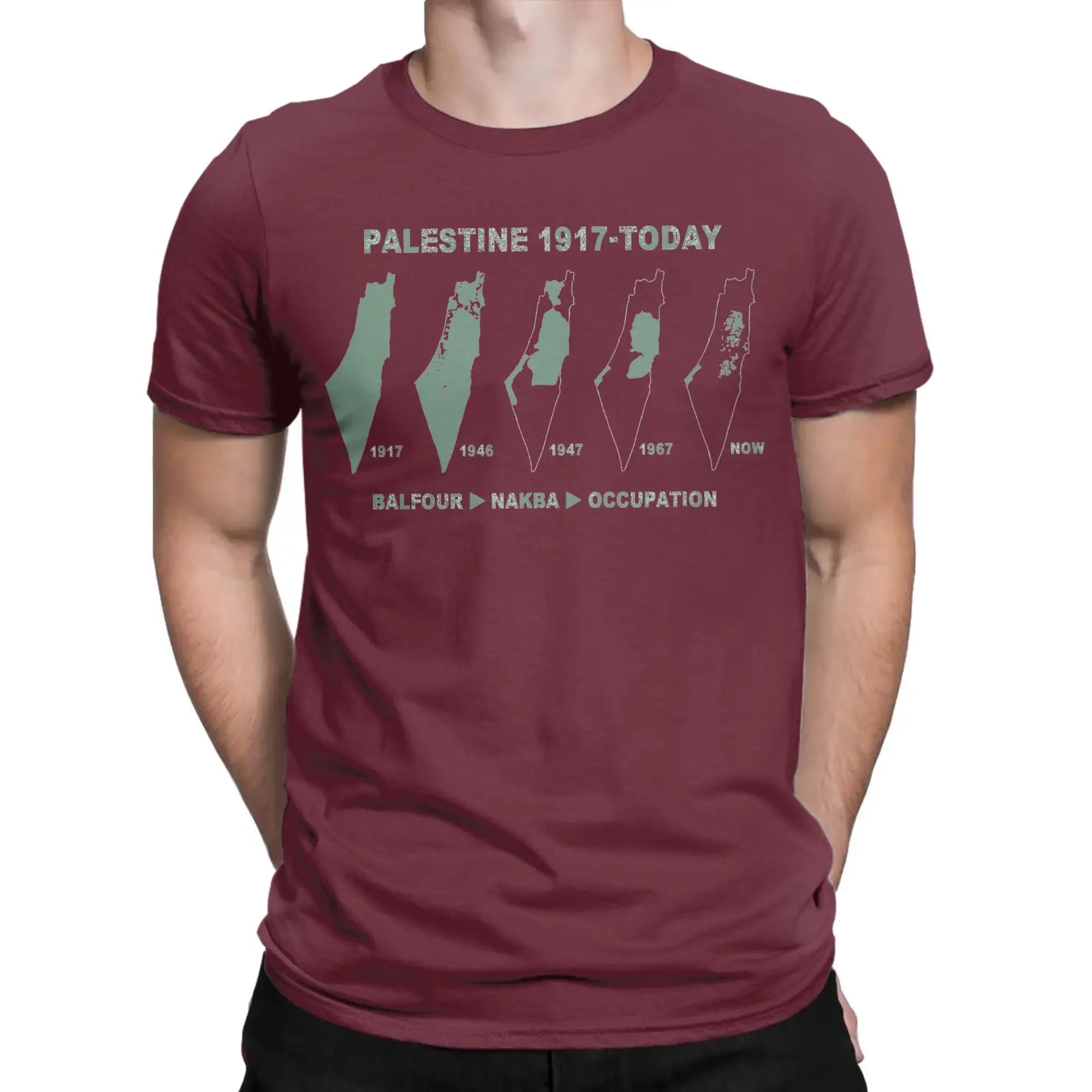 Palästina Herren T-Shirt aus 100 % Baumwolle – Landkarten-Print – Oversize Kurzarm Shirt