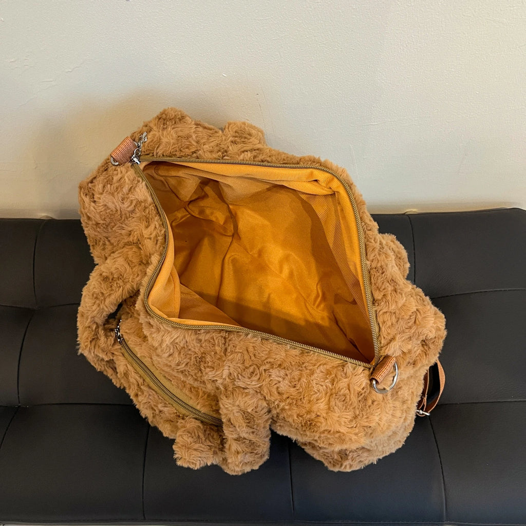 Plüsch Rucksack mit Teddybär – Süßer Damen & Mädchen Backpack aus Velours – Koreanischer Casual Trend