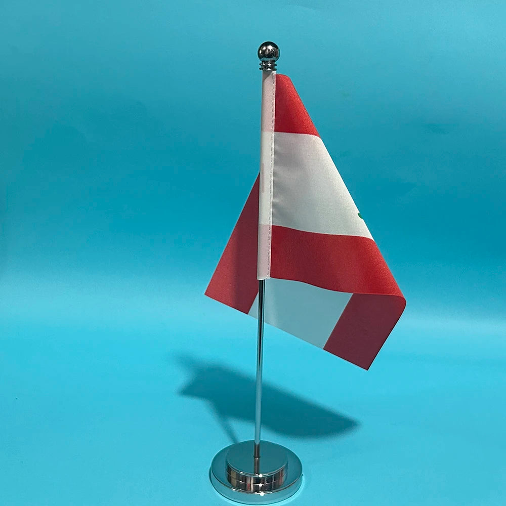 Libanon Tischflagge 14 × 21 cm – Nationalflagge mit Standfuß | Schreibtischflagge aus Polyester