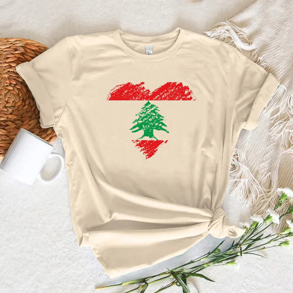 Lebanon Damen T-Shirt – Casual Rundhals Shirt mit Grafikprint | Kurzarm Freizeitshirt