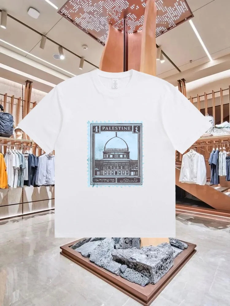 Palästina T-Shirt „Stamp“ – 100 % Baumwolle – Retro Kurzarm Shirt im Streetwear-Style