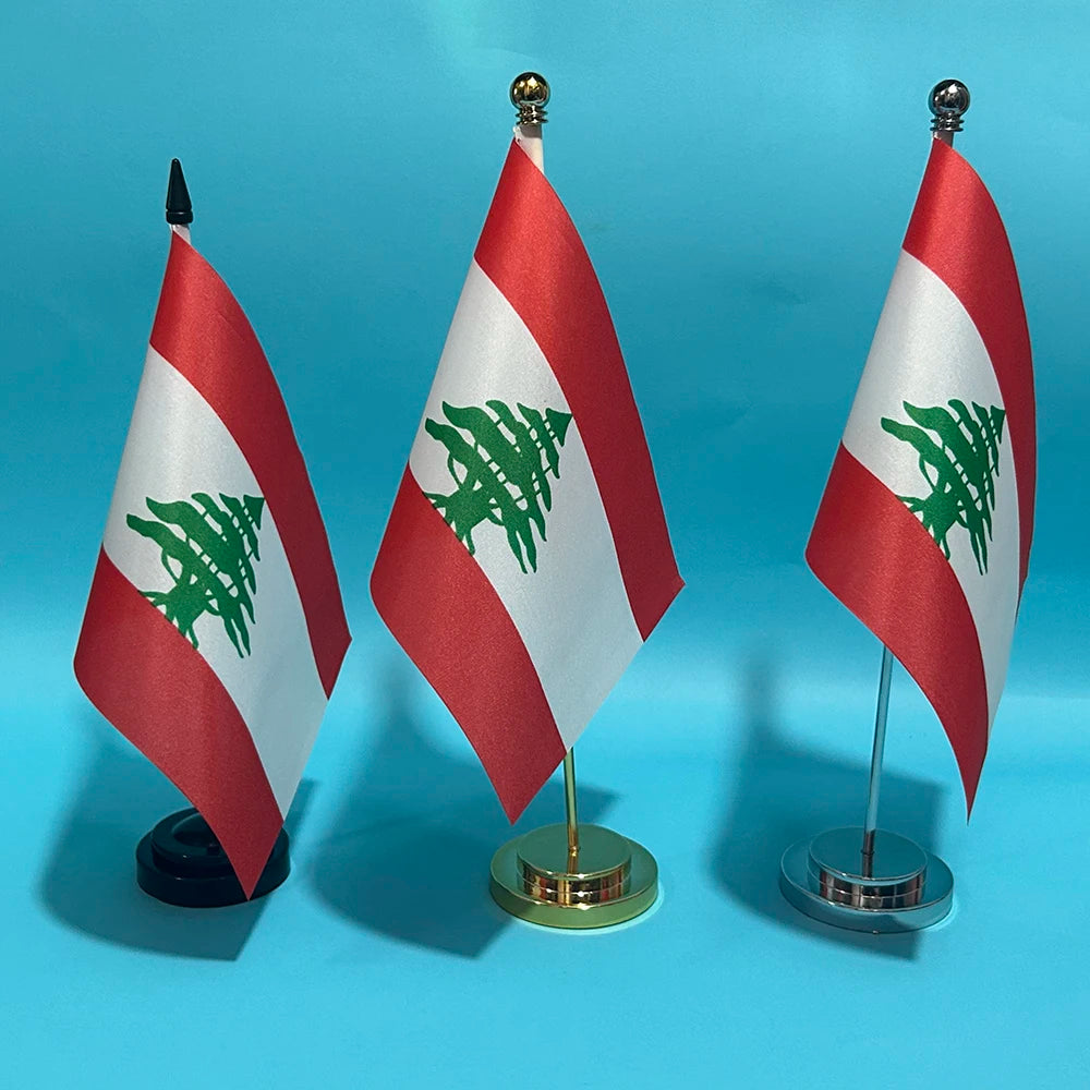 Libanon Tischflagge 14 × 21 cm – Nationalflagge mit Standfuß | Schreibtischflagge aus Polyester