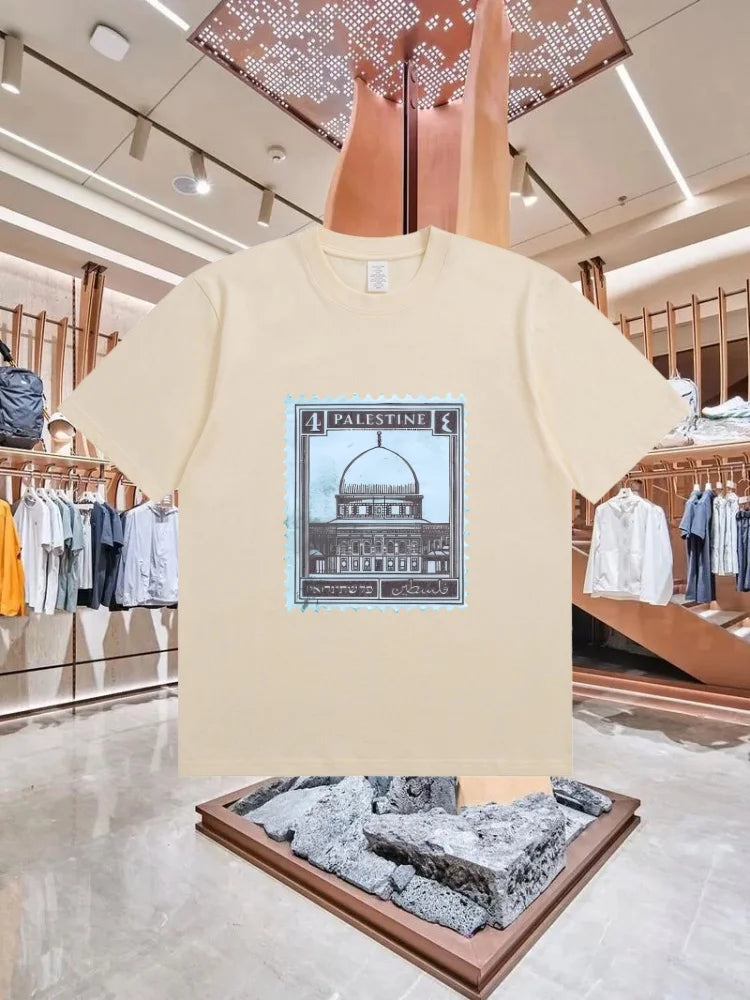 Palästina T-Shirt „Stamp“ – 100 % Baumwolle – Retro Kurzarm Shirt im Streetwear-Style