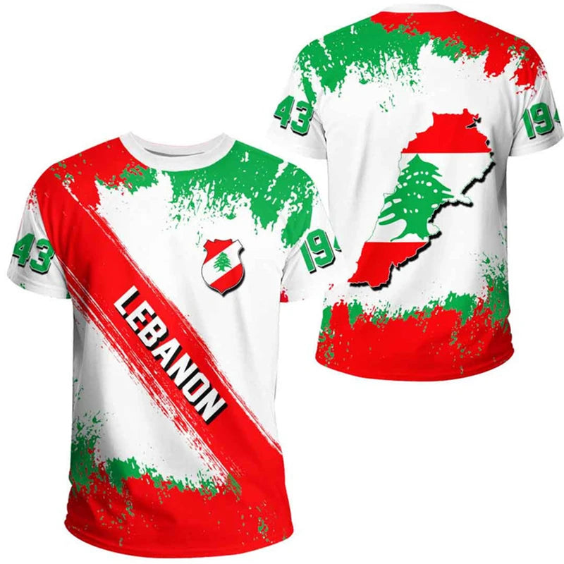 Libanon Flaggen T-Shirt – Camouflage Herren Shirt mit 3D-Print | Kurzarm Unisex