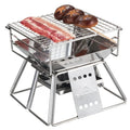 Campingmoon X-MINI Holzkohlegrill – Faltbarer Edelstahl Campinggrill mit höhenverstellbarem Grillrost