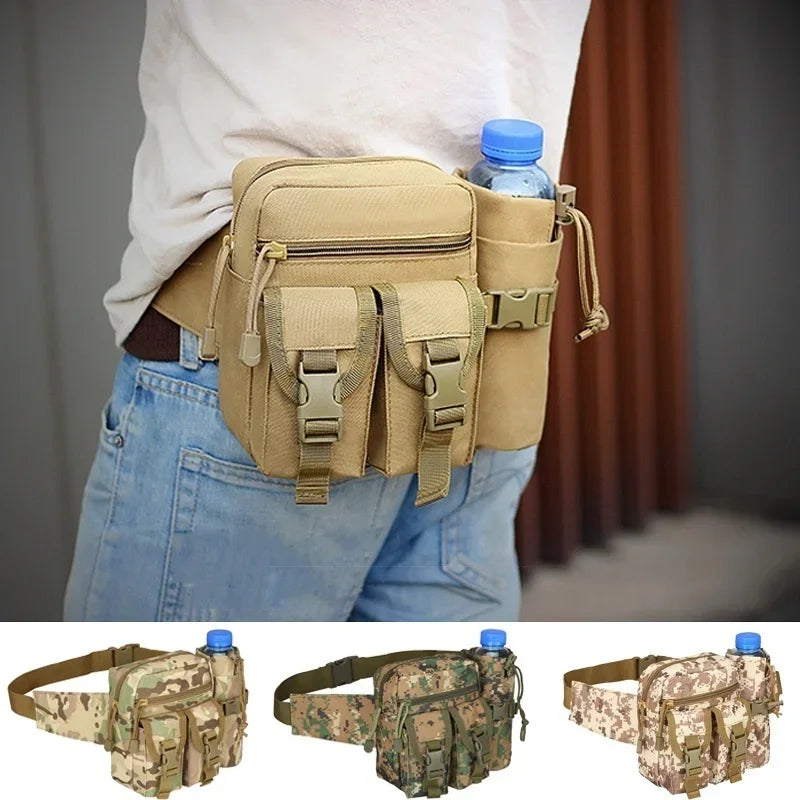 Taktische Gürteltasche mit Flaschenhalter – 6L Outdoor Hüfttasche aus 800D Oxford – Für Wandern, Camping & Trekking
