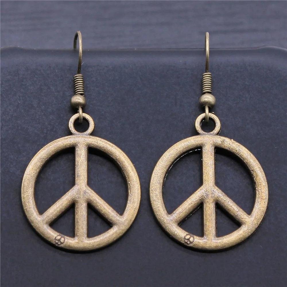 Peace Symbol Ohrringe – Vintage Hängeohrringe mit großem Peace-Zeichen für Damen