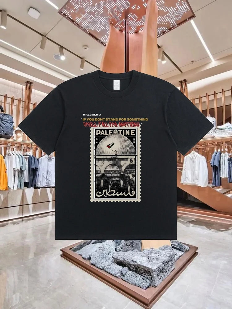 Palästina T-Shirt „Stamp“ – 100 % Baumwolle – Retro Kurzarm Shirt im Streetwear-Style