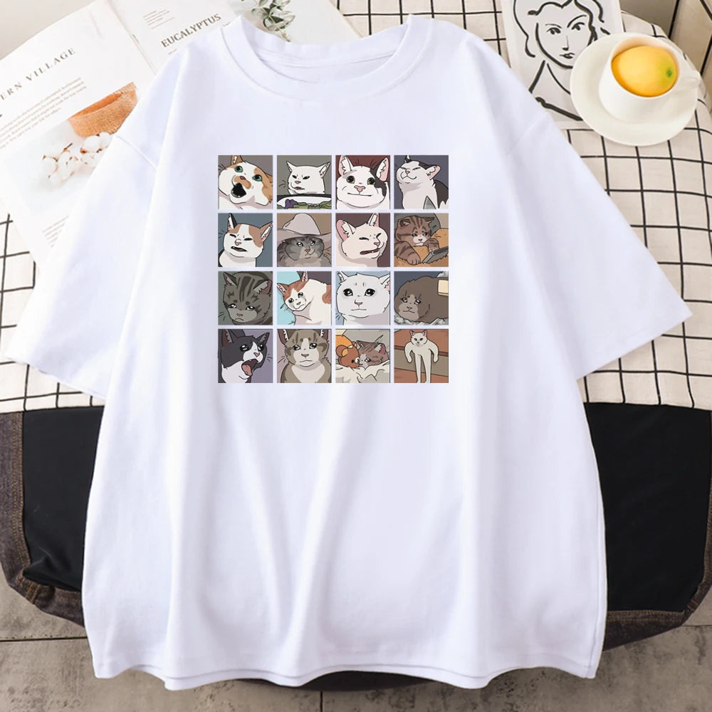 Meme Cats Puzzle T-Shirt – Lustiges Katzen Graphic Tee aus 100 % Baumwolle – Oversize Herren Shirt – Größen XS–XXL
