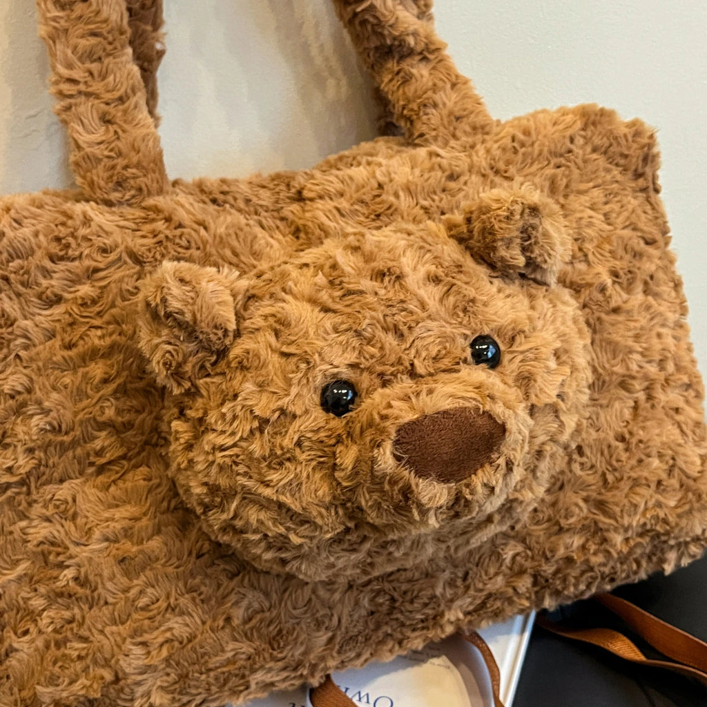 Plüsch Rucksack mit Teddybär – Süßer Damen & Mädchen Backpack aus Velours – Koreanischer Casual Trend