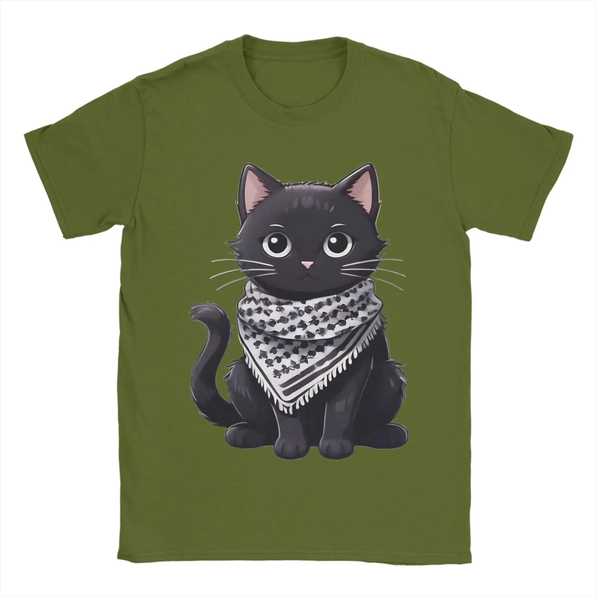 Palästina Katzen T-Shirt mit Kufiya-Motiv – Herren Baumwollshirt | Kurzarm Casual Tee