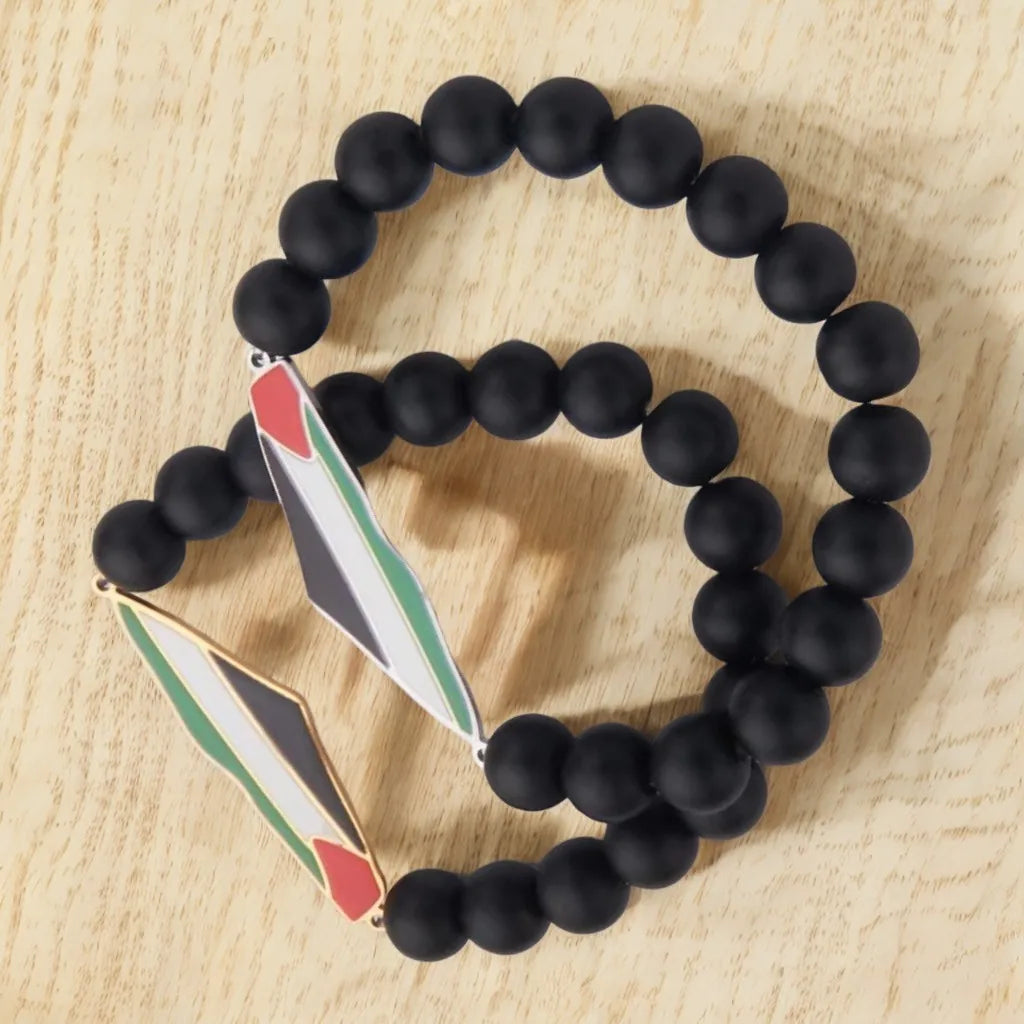 Palästina Perlenarmband mit Landkarten- & Flaggenanhänger – Edelstahl Armband für Damen & Herren