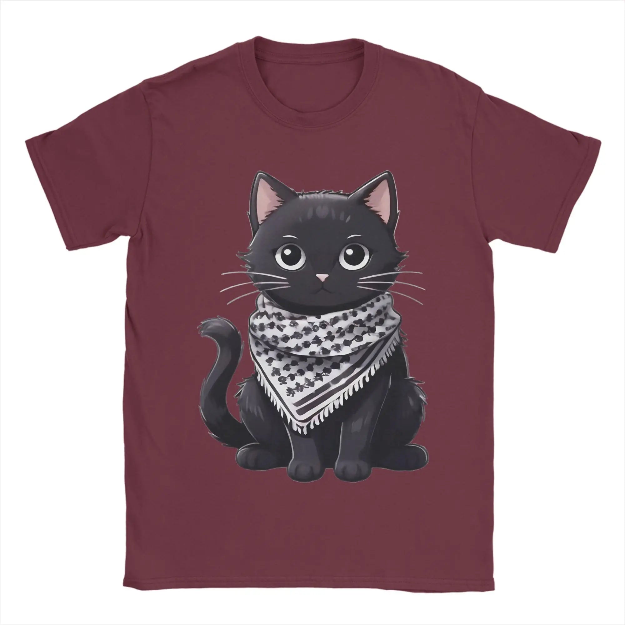 Palästina Katzen T-Shirt mit Kufiya-Motiv – Herren Baumwollshirt | Kurzarm Casual Tee