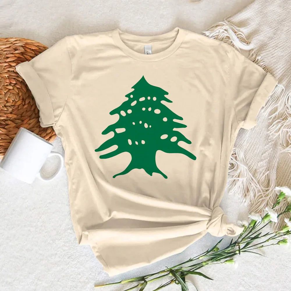 Lebanon Damen T-Shirt – Casual Rundhals Shirt mit Grafikprint | Kurzarm Freizeitshirt