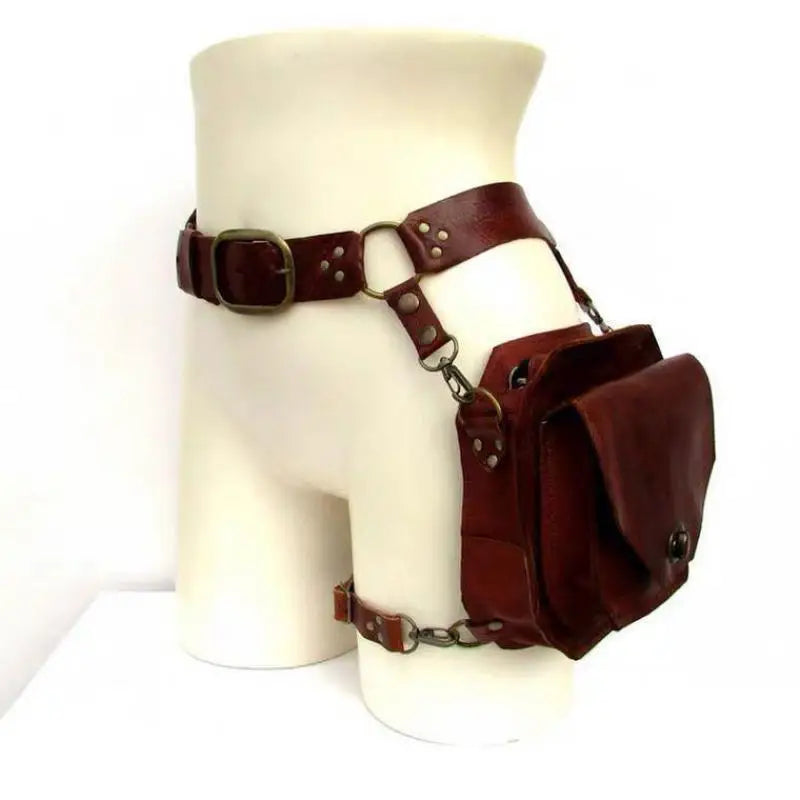 Vintage Gürteltasche aus PU-Leder – Unisex Hüft- & Beintasche im Biker- und Mittelalter-Design