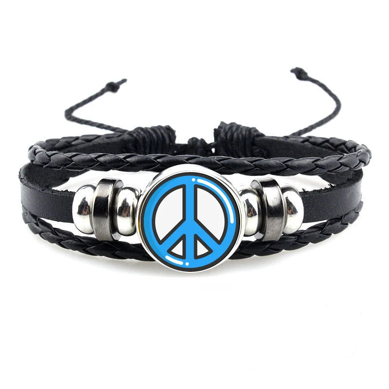 Vintage Peace Symbol Lederarmband – Armband mit großem Peace-Zeichen für Damen & Herren