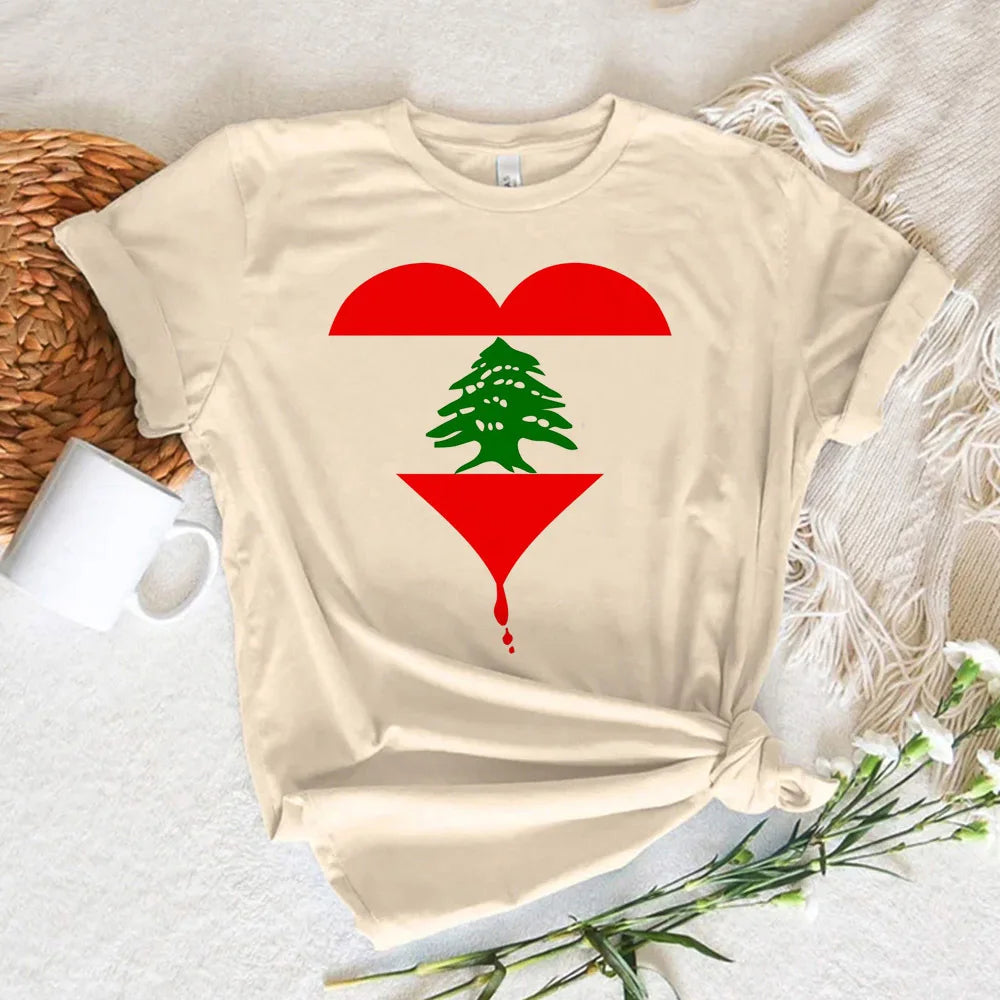 Lebanon Damen T-Shirt – Casual Rundhals Shirt mit Grafikprint | Kurzarm Freizeitshirt