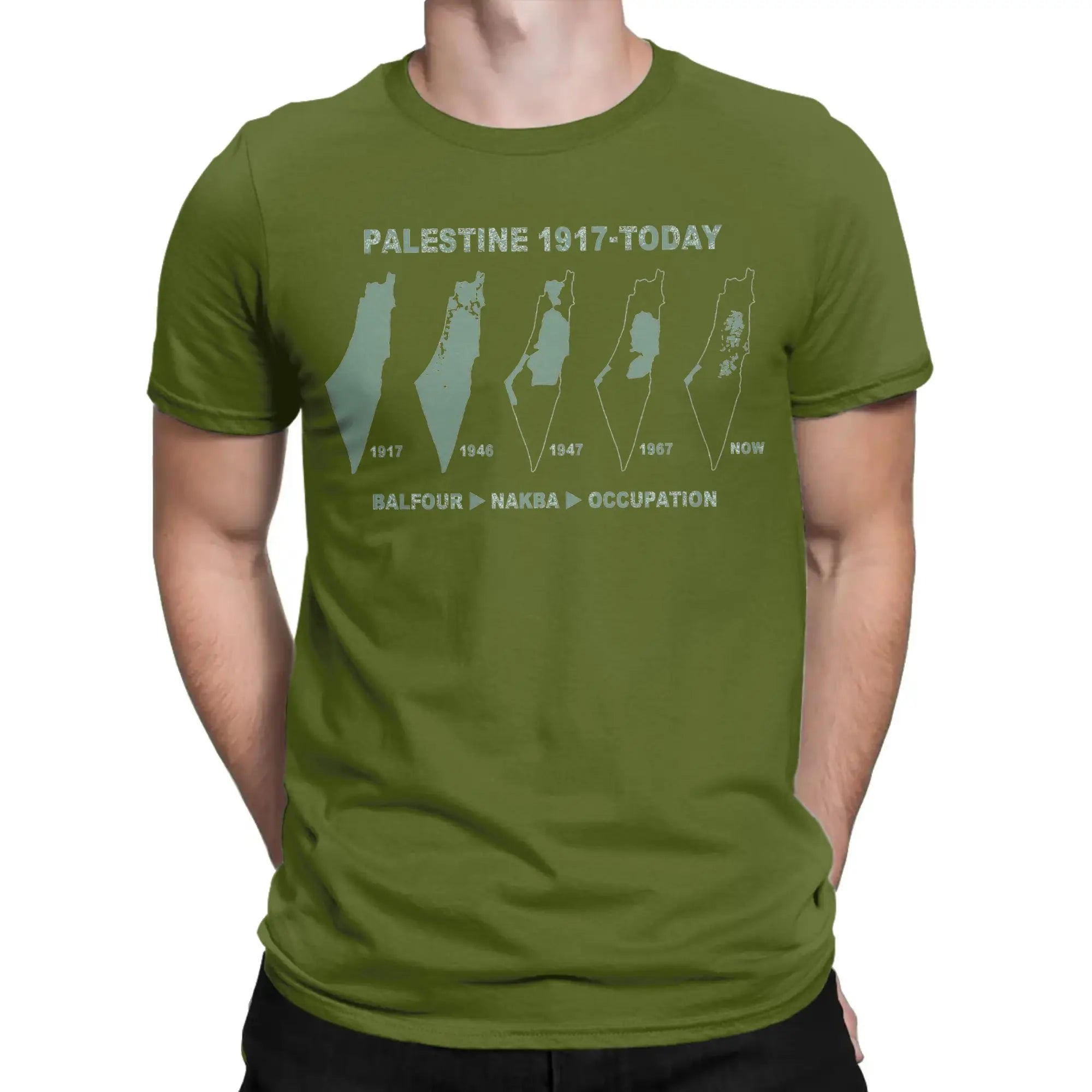 Palästina Herren T-Shirt aus 100 % Baumwolle – Landkarten-Print – Oversize Kurzarm Shirt
