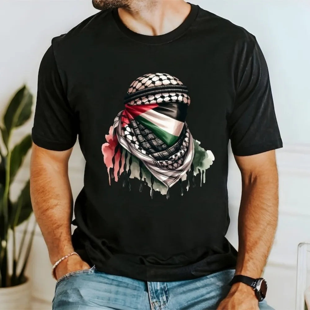 Palästina T-Shirt mit Kufiya- & Flaggenmotiv – Unisex Baumwollshirt | Kurzarm Casual Tee