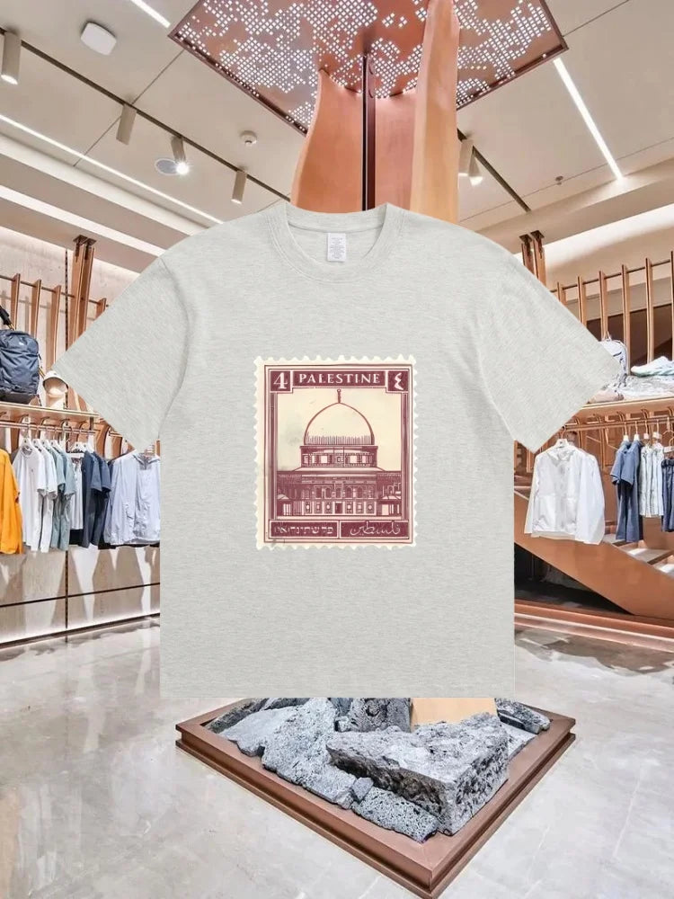 Palästina T-Shirt „Stamp“ – 100 % Baumwolle – Retro Kurzarm Shirt im Streetwear-Style