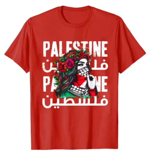 Palästina T-Shirt aus 100 % Baumwolle – Kurzarm Shirt mit Mädchen-Motiv & Bandana – Unisex