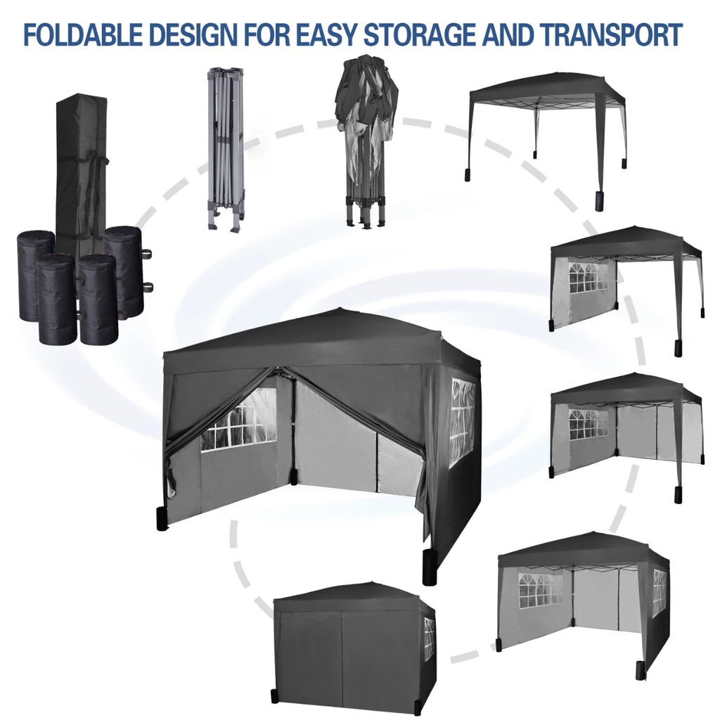 Pop-Up Pavillon 3 × 3 m mit Seitenwänden – Wasserdichter Faltpavillon inkl. Gewichtsäcke & Tragetasche