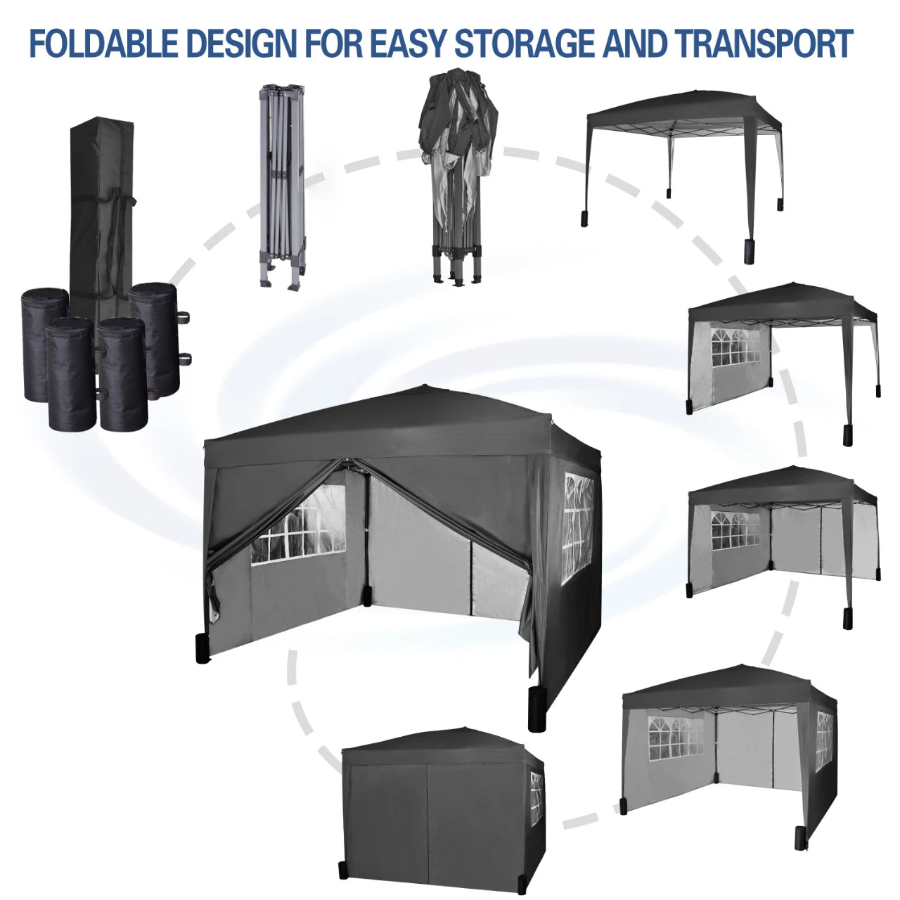 Pop-Up Pavillon 3 × 3 m mit Seitenwänden – Wasserdichter Faltpavillon inkl. Gewichtsäcke & Tragetasche
