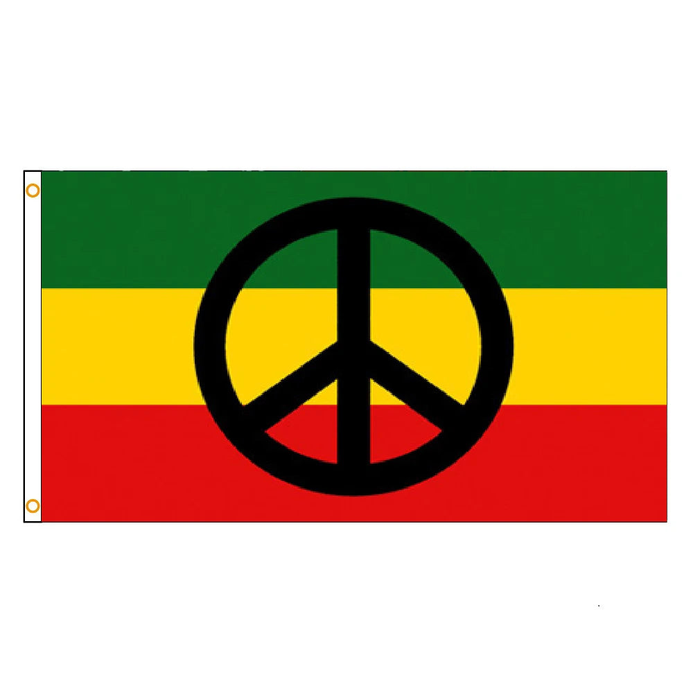 Peace Symbol Rasta Flagge 90 × 150 cm – Dekoflagge aus Polyester mit Friedenssymbol