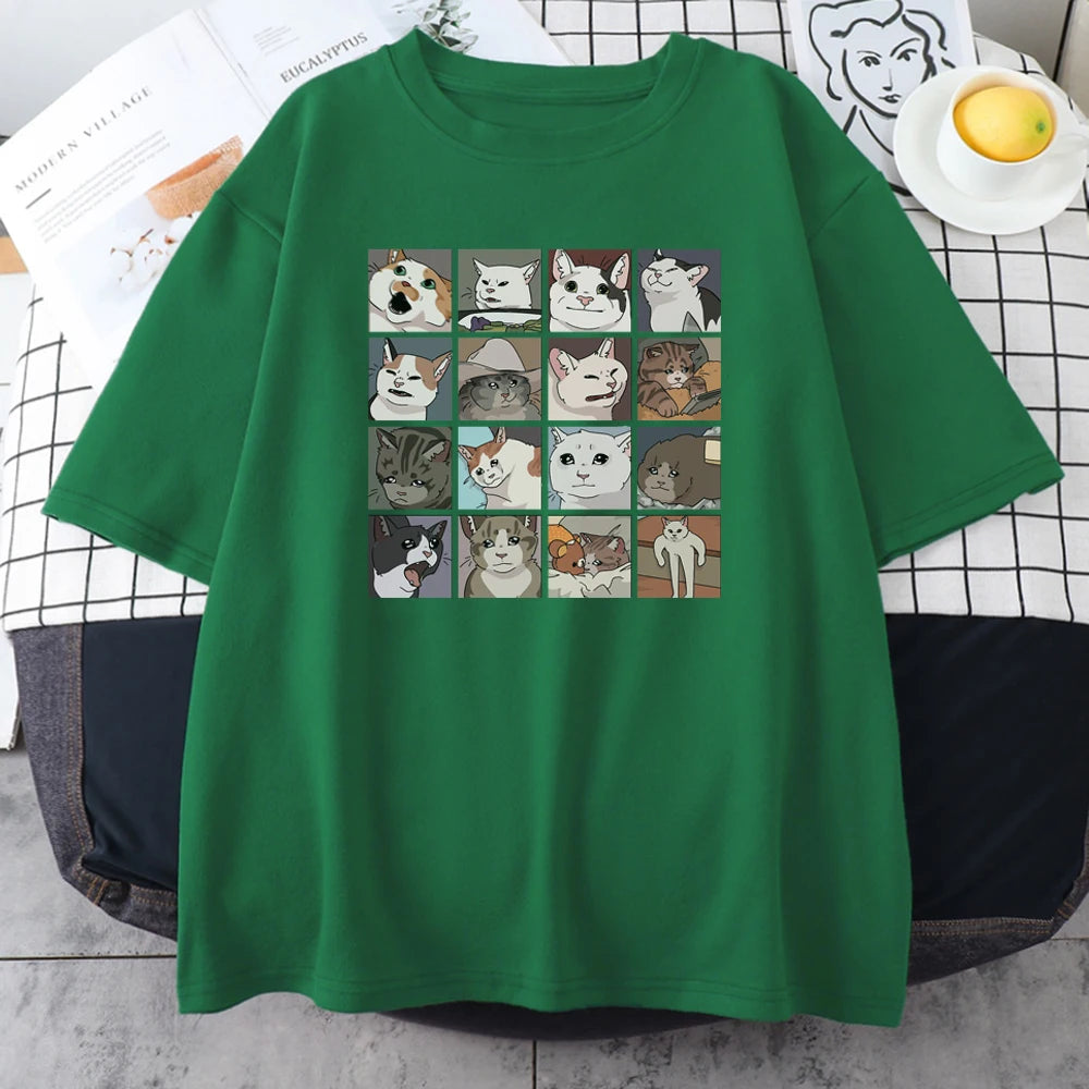 Meme Cats Puzzle T-Shirt – Lustiges Katzen Graphic Tee aus 100 % Baumwolle – Oversize Herren Shirt – Größen XS–XXL