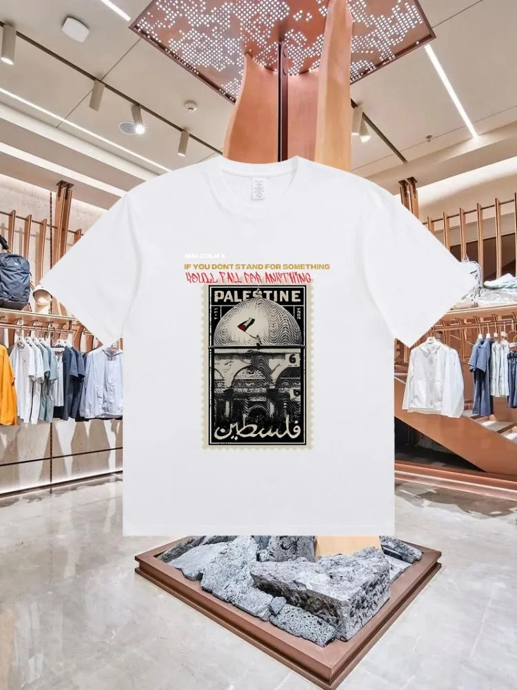 Palästina T-Shirt „Stamp“ – 100 % Baumwolle – Retro Kurzarm Shirt im Streetwear-Style