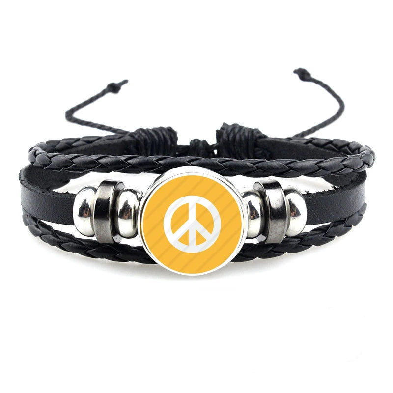 Vintage Peace Symbol Lederarmband – Armband mit großem Peace-Zeichen für Damen & Herren