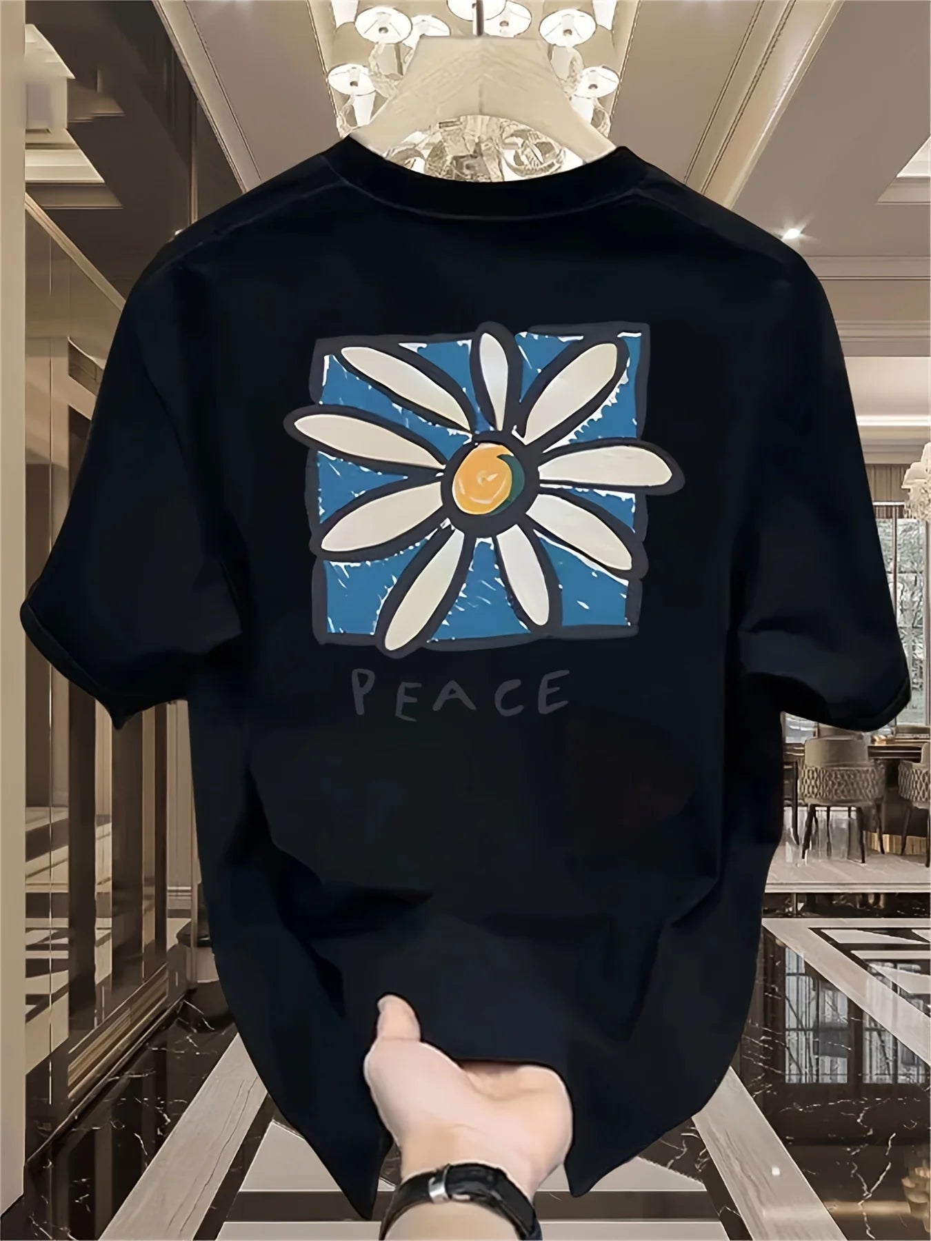 Peace Daisy Herren T-Shirt – 100 % Baumwolle – Kurzarmshirt mit Blumen- & Peace-Print