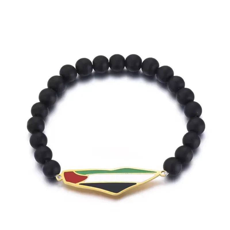 Palästina Perlenarmband mit Landkarten- & Flaggenanhänger – Edelstahl Armband für Damen & Herren