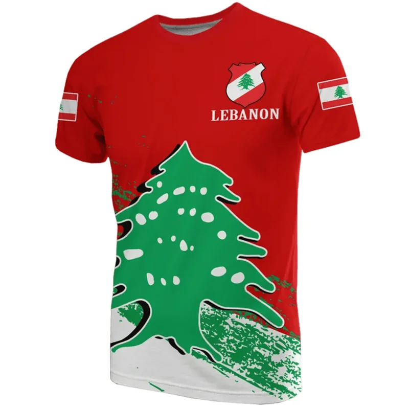 Libanon Flaggen T-Shirt – Camouflage Herren Shirt mit 3D-Print | Kurzarm Unisex