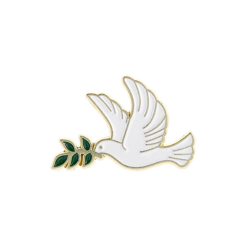 Friedenstaube Emaille-Pin mit Olivenzweig – Metall Brosche im Peace-Design