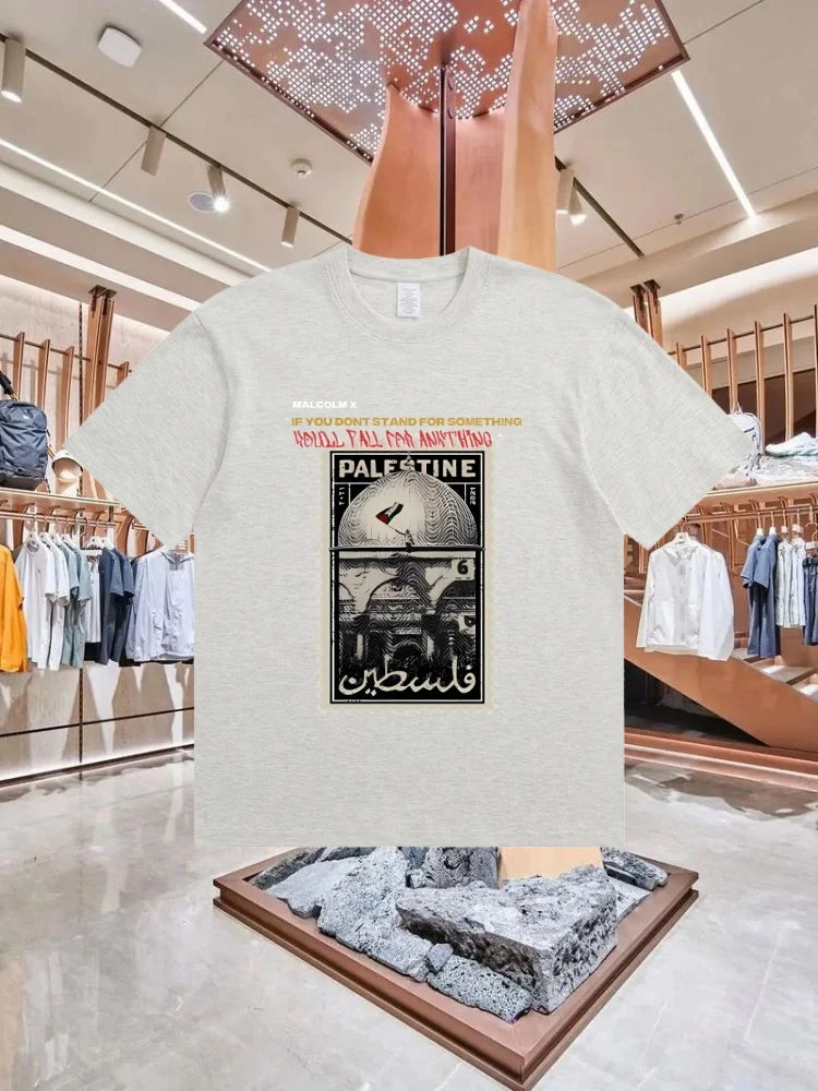 Palästina T-Shirt „Stamp“ – 100 % Baumwolle – Retro Kurzarm Shirt im Streetwear-Style