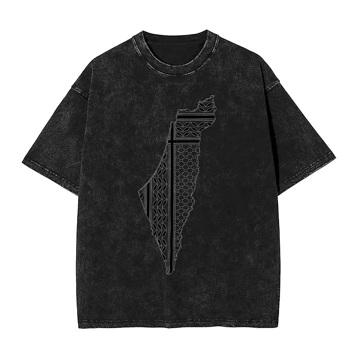 Palästina Herren T-Shirt aus 100 % Baumwolle – Landkarten-Print – Atmungsames Kurzarmshirt