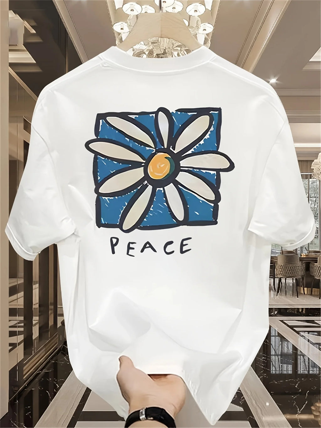 Peace Daisy Herren T-Shirt – 100 % Baumwolle – Kurzarmshirt mit Blumen- & Peace-Print