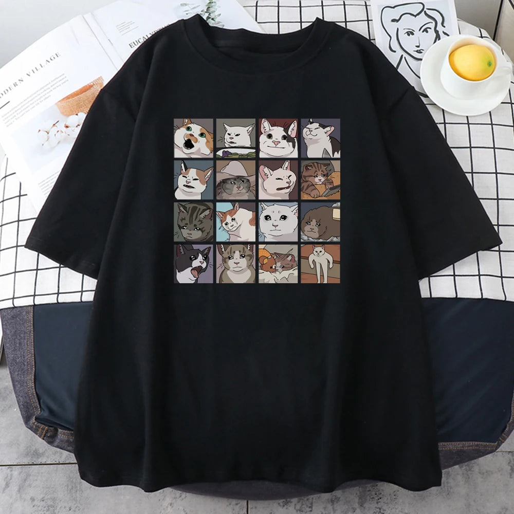 Meme Cats Puzzle T-Shirt – Lustiges Katzen Graphic Tee aus 100 % Baumwolle – Oversize Herren Shirt – Größen XS–XXL