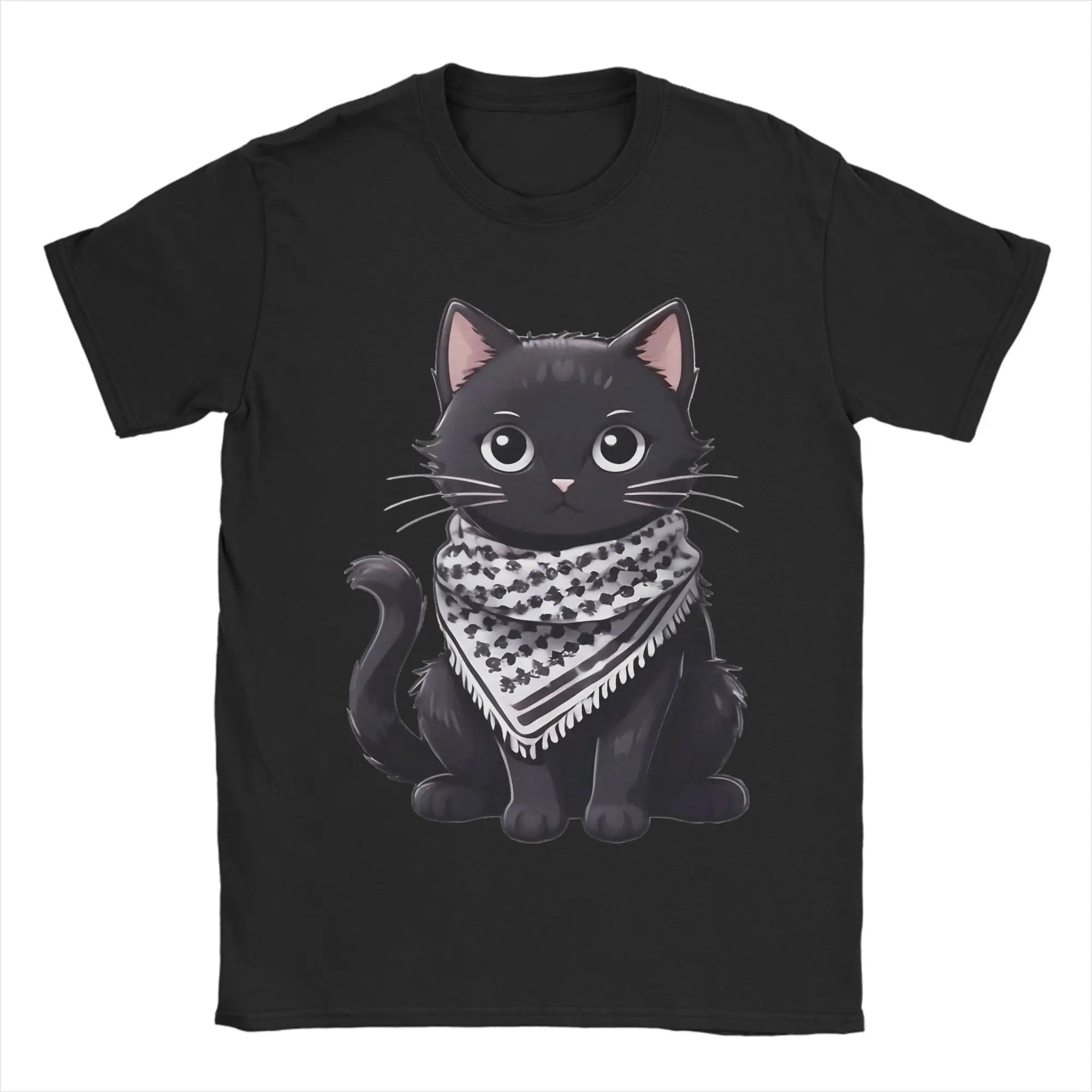 Palästina Katzen T-Shirt mit Kufiya-Motiv – Herren Baumwollshirt | Kurzarm Casual Tee