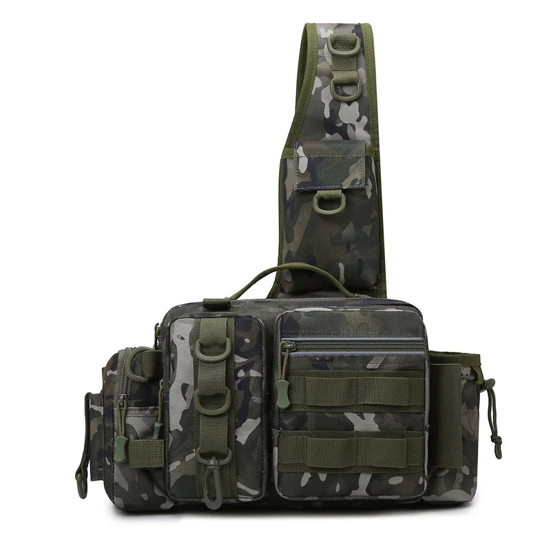 Angelrucksack mit Rutenhalter – Multifunktionale Fishing Tackle Bag aus 600D Nylon – Schulter-, Sling- & Brusttasche