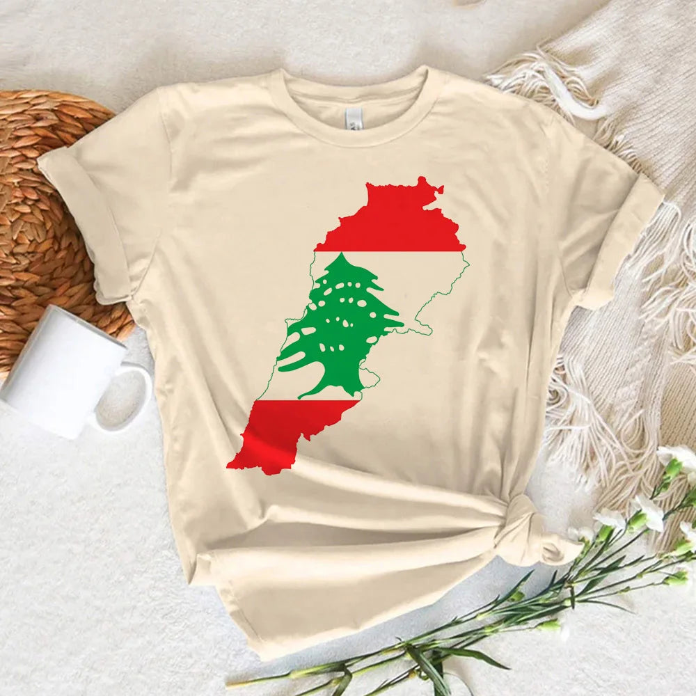 Lebanon Damen T-Shirt – Casual Rundhals Shirt mit Grafikprint | Kurzarm Freizeitshirt