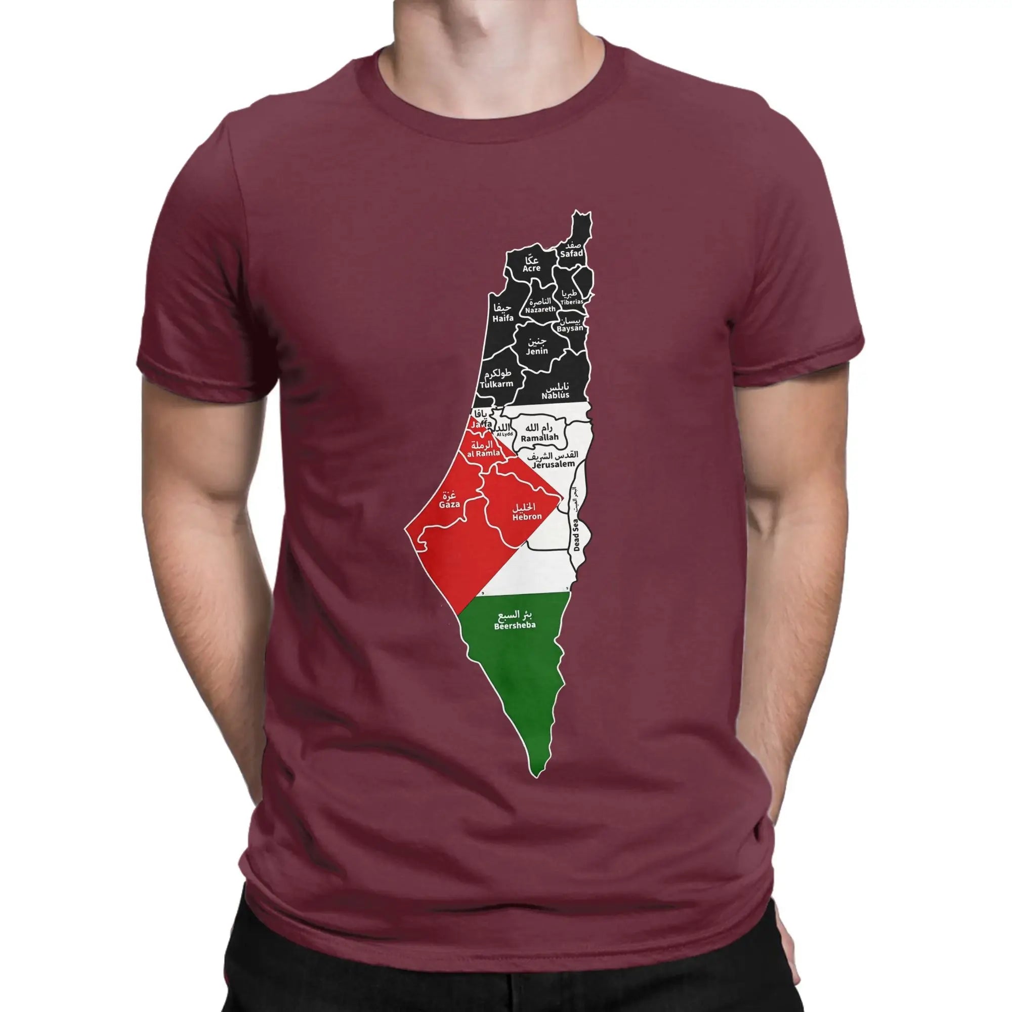 Palästina Karten T-Shirt – Vintage Baumwollshirt mit Print | Unisex Oversize Kurzarmshirt