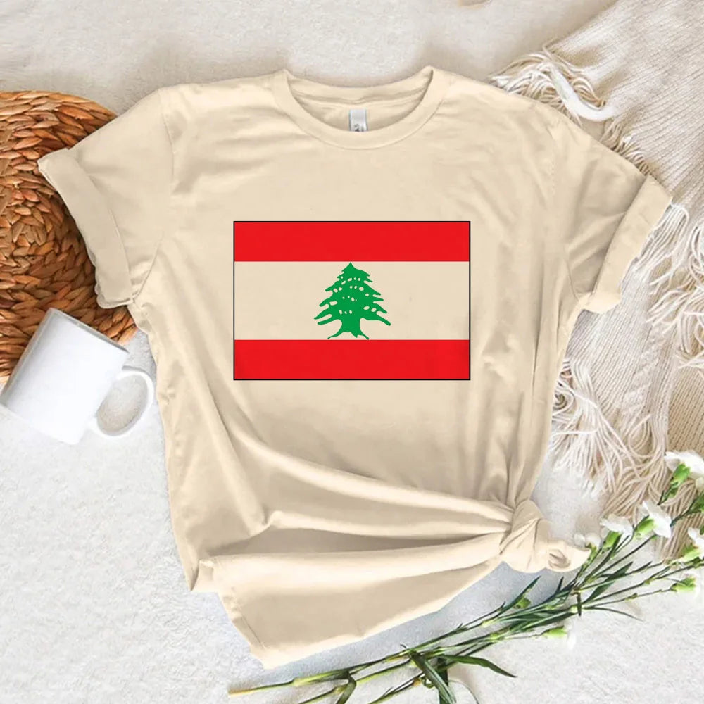 Lebanon Damen T-Shirt – Casual Rundhals Shirt mit Grafikprint | Kurzarm Freizeitshirt