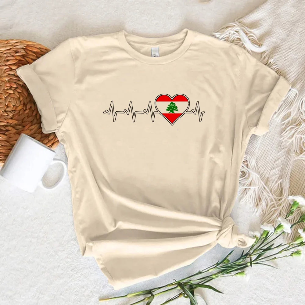 Lebanon Damen T-Shirt – Casual Rundhals Shirt mit Grafikprint | Kurzarm Freizeitshirt
