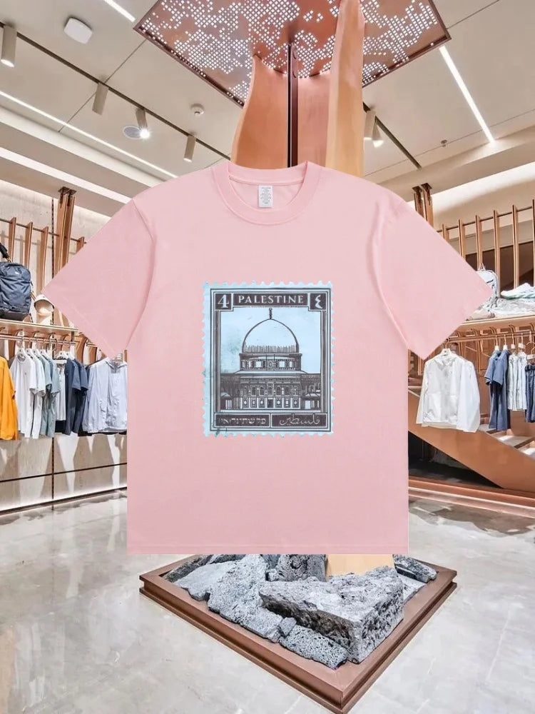 Palästina T-Shirt „Stamp“ – 100 % Baumwolle – Retro Kurzarm Shirt im Streetwear-Style
