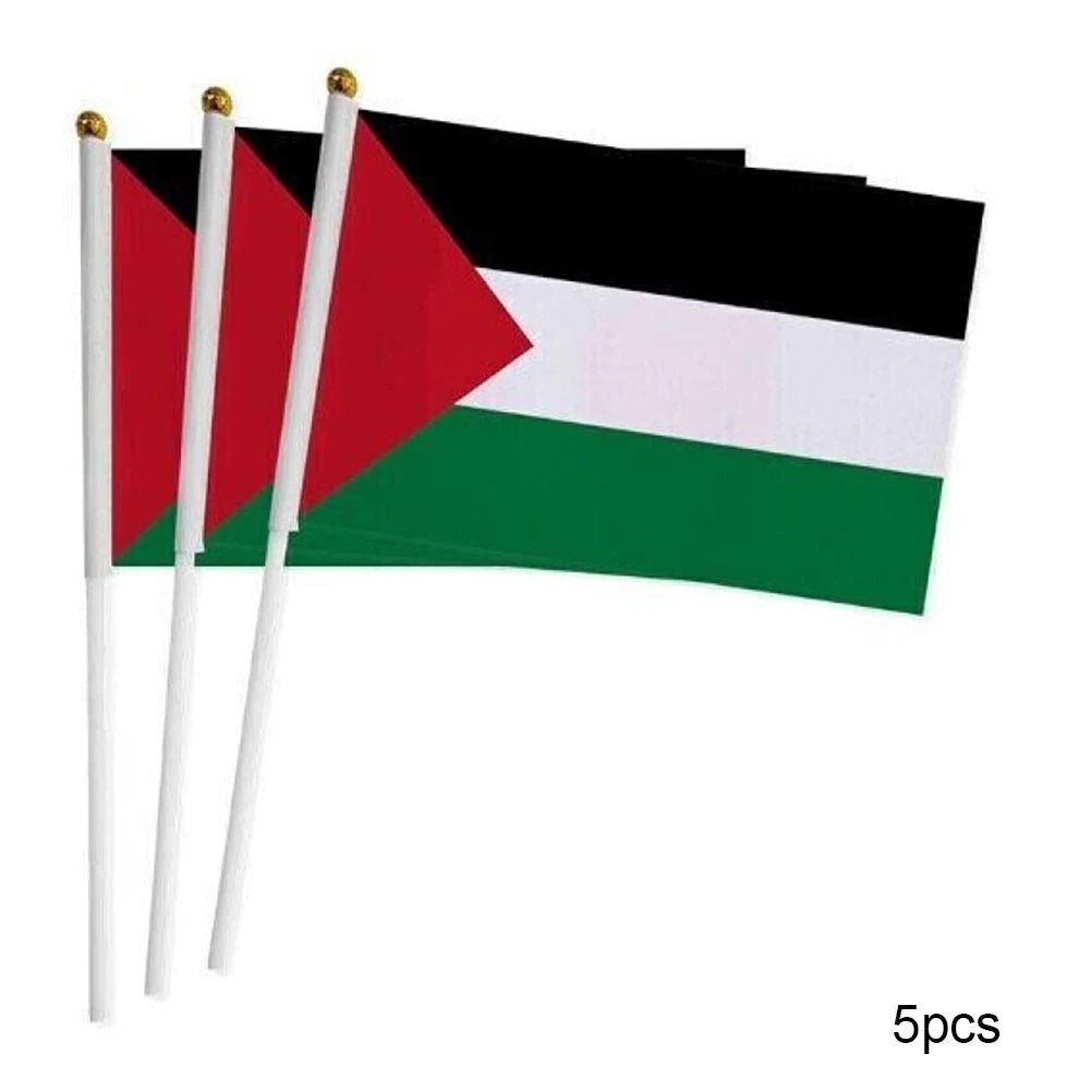Handflagge Palästina 20 × 28 cm – Tragbare Fahne mit Kunststoffstab – 5, 10 oder 20 Stück