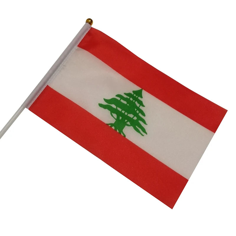 Libanon Handflagge 14 × 21 cm – Kleine Flagge mit Kunststoffstab